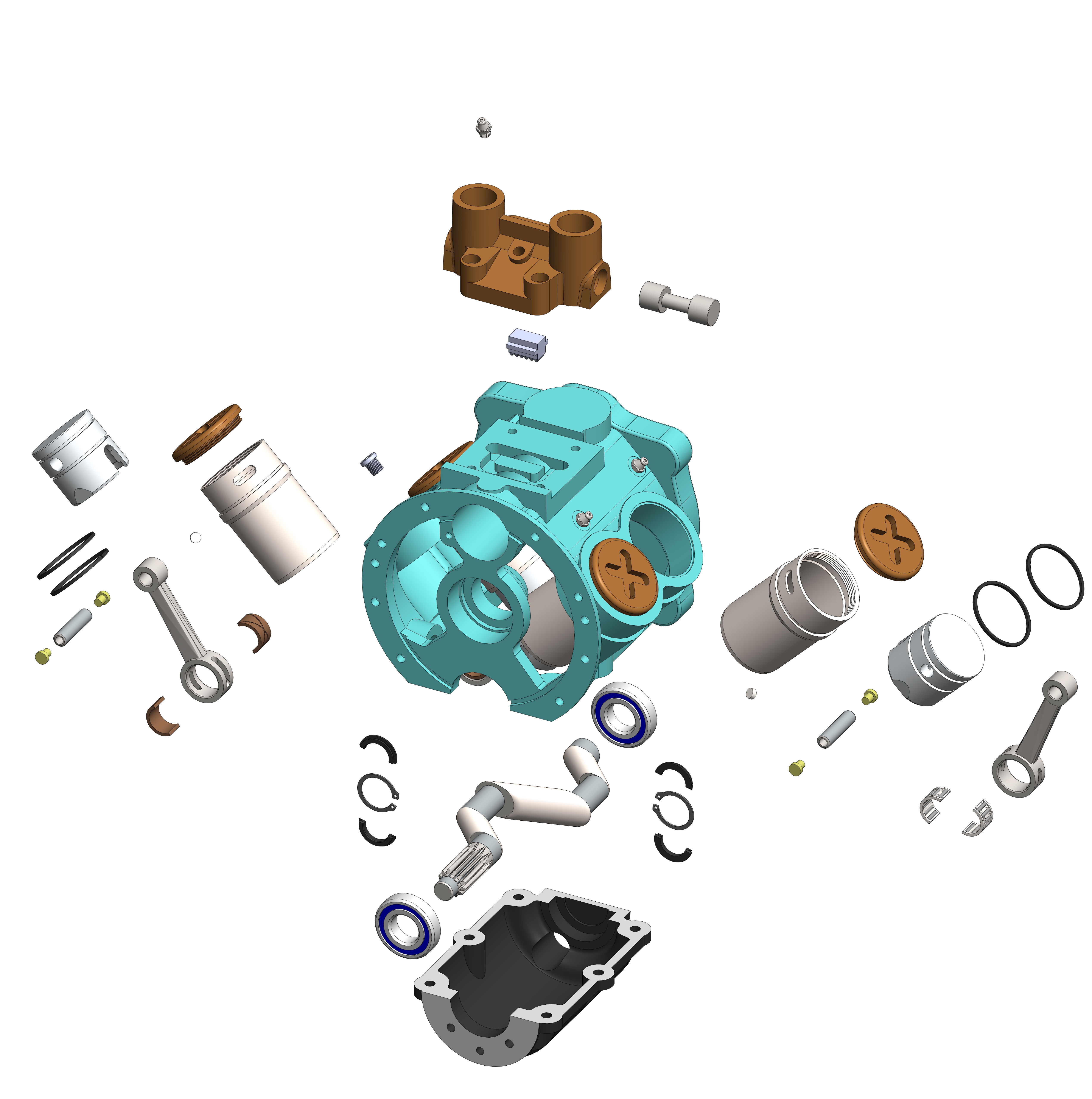 简易四缸发动机爆炸3D模型图纸 Solidworks设计 附平面工程图